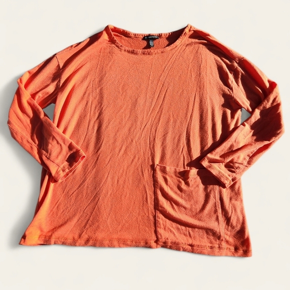 Eileen‎ Fisher Top Small Orange Pink | 3/4 Sleeve Textured Knit with Pocket - Picture 1 of 5